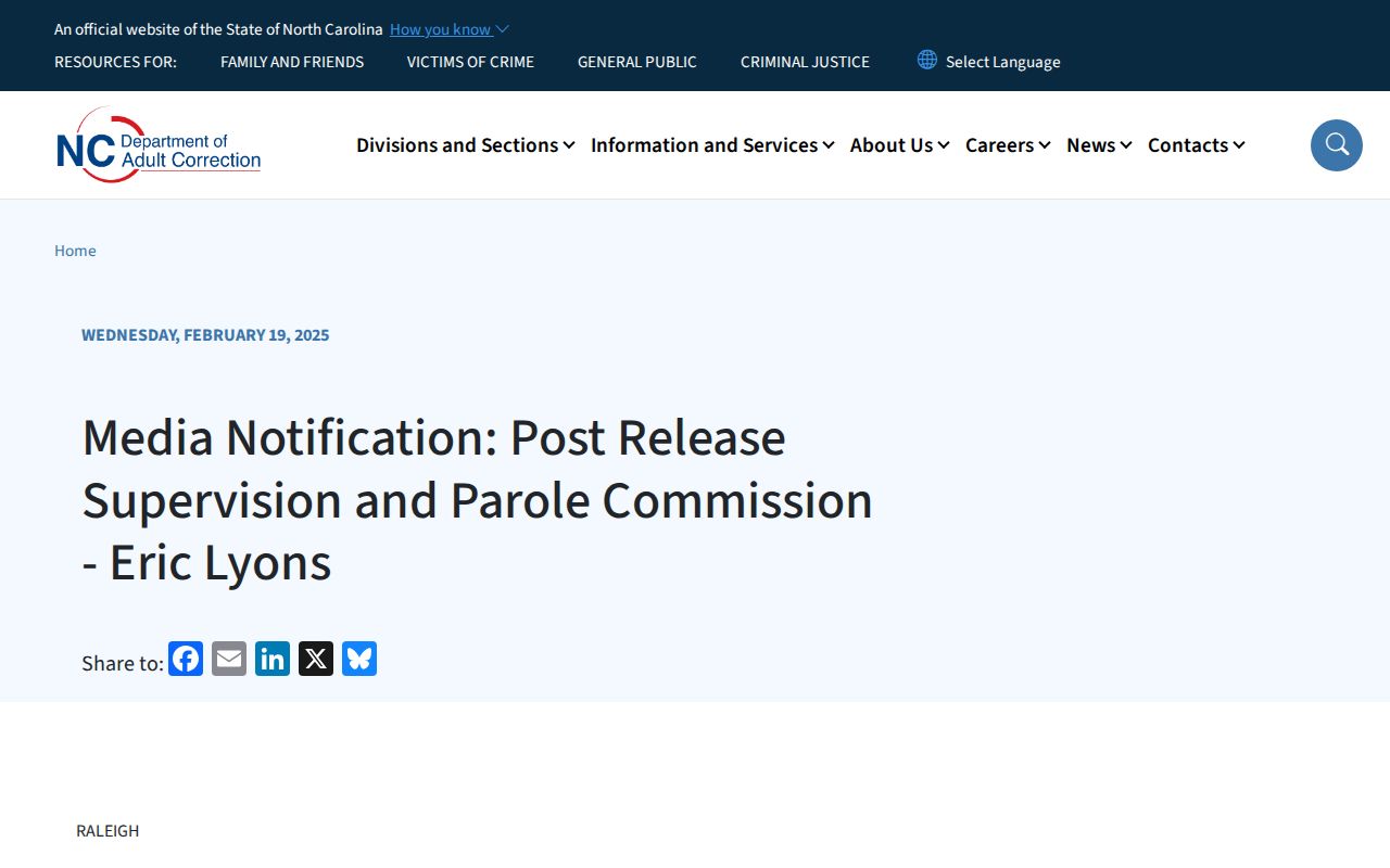 Davie County old-law parole approval notice and future release date