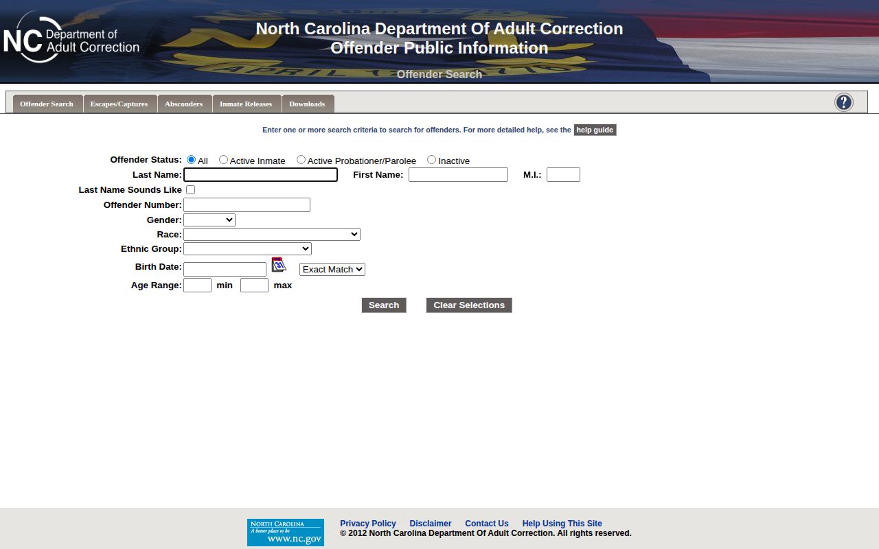 NCDAC offender search for a Davie County released state inmate