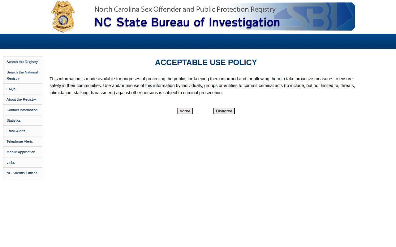 North Carolina registry search for a released Davie County registrant