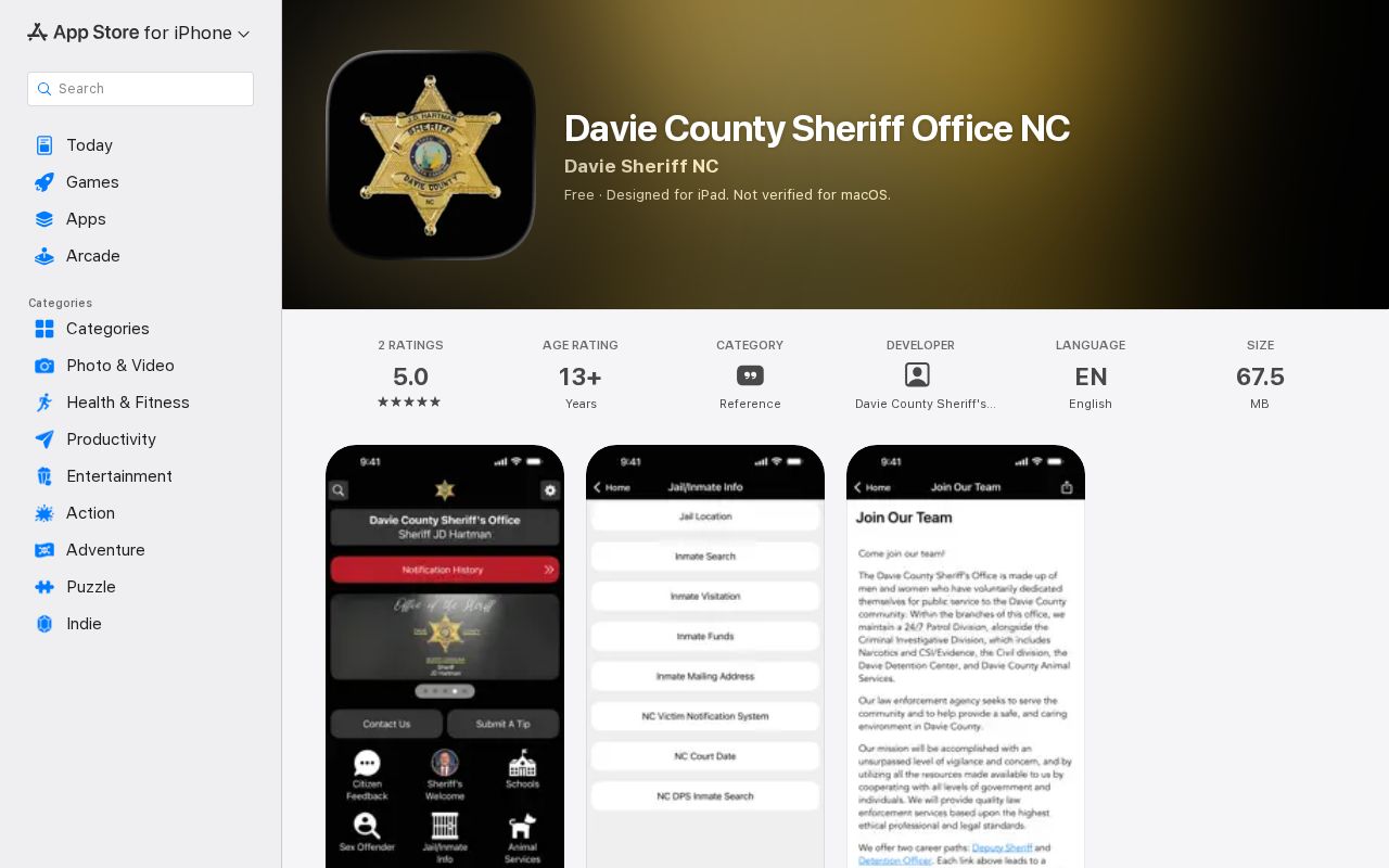 Davie County Sheriff app listing checked for released mugshot features