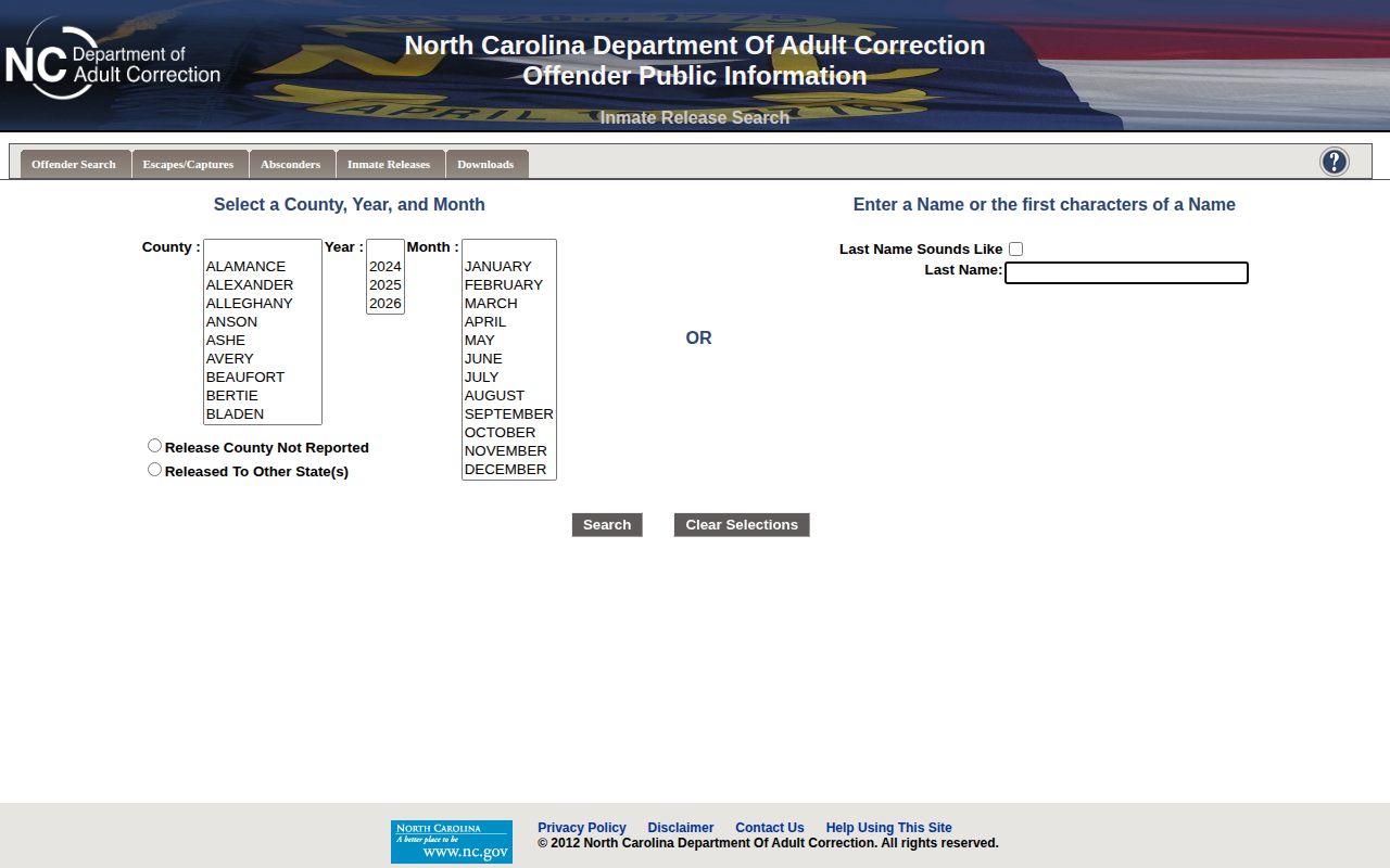 NCDAC inmate release search for Davie County projected and actual release dates